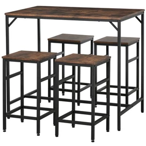 Melamine 5-Piece Bar Table Set with 4 Stools Space Saving Black Brown Kitchen - Picture 1 of 9