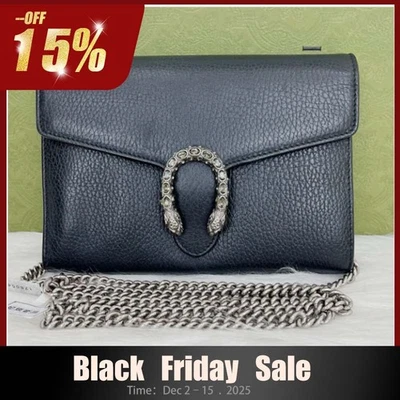 Auténtico cierre de cabeza de tigre de cristal de cuero granulado negro Gucci Dionysus WOC Foto 1 de 4