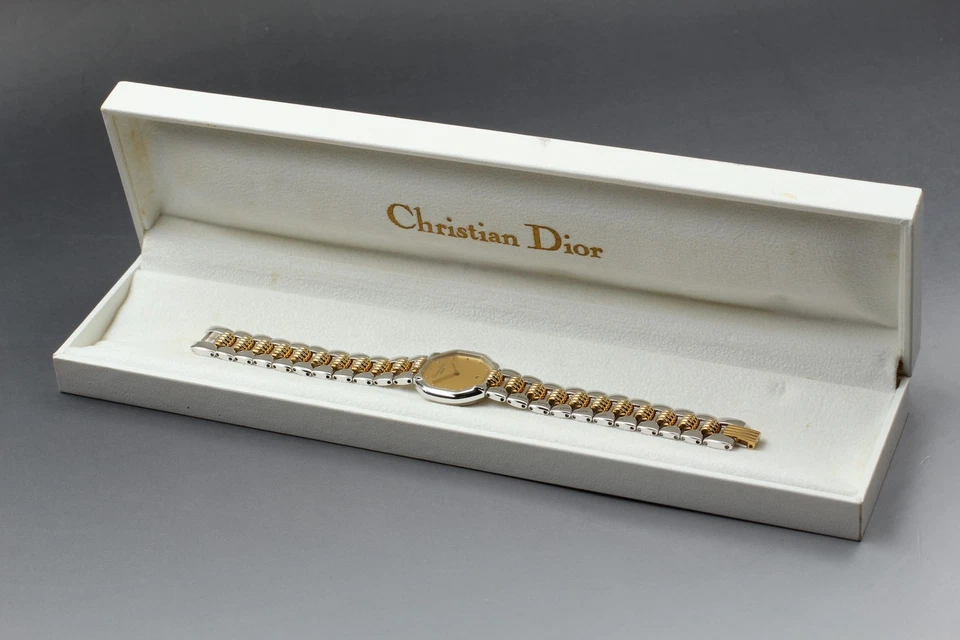【N MINT w/BOX】 Christian Dior 48.203 Octagon Gold Dial Women Qz Watch From JAPAN - Image 1 of 4