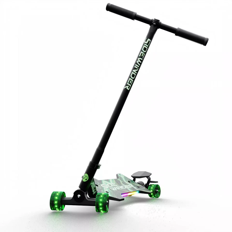 MELO SIDEWINDER KICK SCOOTER - GREEN: STEEL& Aluminum Frame, Lights Up