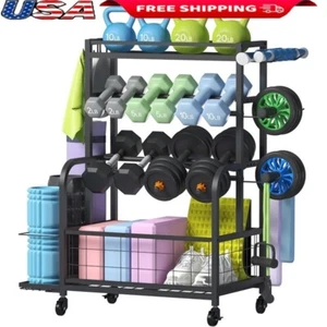 Weight Rack Home Gym Dumbbell Kettlebell Storage W/ Wheels Fitness Organizer New - Picture 1 of 10