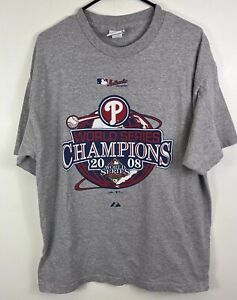 Philadelphia Phillies World Series T-Shirt Gray Sz XL 2008 Majestic MLB Baseball