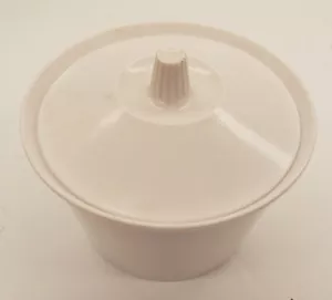 Tazón de azúcar de plástico vintage genuino melamina EE. UU. con tapa de aproximadamente 4" diámetro blanco - Imagen 1 de 4