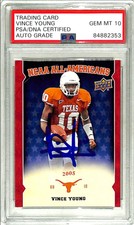 2011 Upper Deck Longhorns VINCE YOUNG Signed Card #AA-VY Graded PSA/DNA 10 Slab