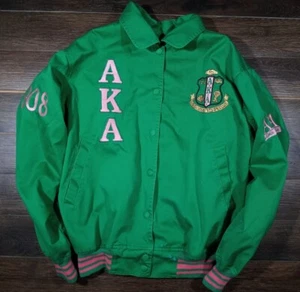 Womens Medium Alpha Kappa Alpha Sorority Canvas Varsity Jacket Embroidered  - Picture 1 of 2