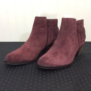Naturalizer Boots Burgundy Fringe Suede Ankle Booties Womens Size 10M - Picture 1 of 7