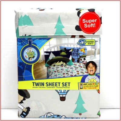 Franco RYAN'S WORLD Sheet Set - Ryan's WORLD Tour -Gray Multi-Color TWIN 🌟NEW🌟 - Image 1 of 4