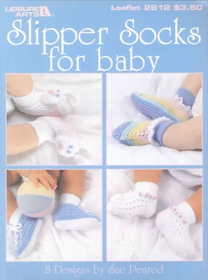 Baby Slipper Socks Crochet Pattern Booklet Leisure Arts 2612 Penrod 1994 Bunny - Image 1 of 3