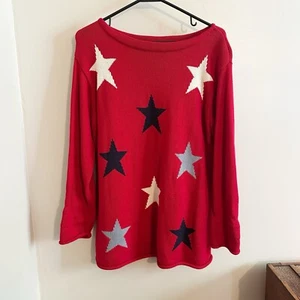 Roter Pullover Patriotic Norton Studio rot weiß blau Sterne Strick Mockneck - Bild 1 von 6