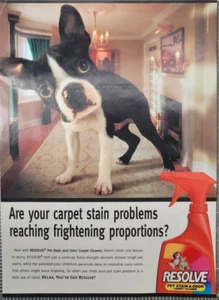 Resolve Pet Stain and odor Carpet Cleaner Boston terrier Vintage Print Ad 1999 - Picture 1 of 2