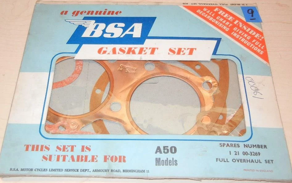1962-1970 BSA A50 500cc paquete abierto JUEGO DE JUNTAS PARCIALES 00-3269 + junta de culata -9 Foto 1 de 1