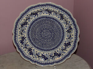 Polish Pottery Medium Scalloped Platter! UNIKAT Signature Rembrandt in Blue!
