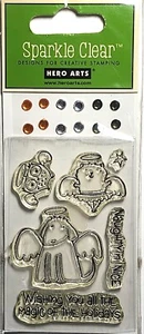 Angel Animals Dog Cat Owl Halos Hero Arts Clear Stamps & Rhinestones RARE 2008 - Picture 1 of 1