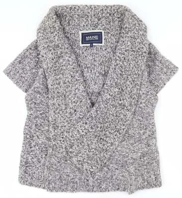 Maine New England Womens Grey Collared Acrylic Blend Cardigan Size 12 - Image 1 of 4
