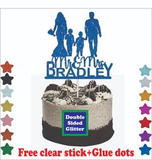 Famiglia Matrimonio Glitter Cake Topper con i bambini MR & MRS CON I BAMBINI cake topper