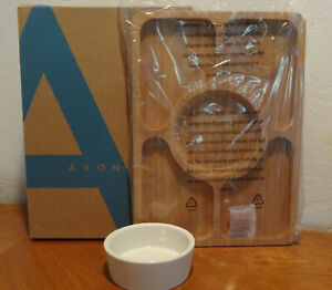 New Chip & Dip Set ~ Ceramic Bowl with Bamboo Wood Tray New in box ~ From Avon