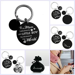 My Mom My World Fr Little Boy Engraved Personalized Stainless Steel Key Chain - Picture 1 of 9