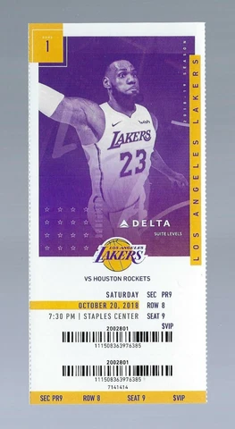 LEBRON JAMES LAKERS HOME DEBUT - 2018 NBA ROCKETS @ LAKERS FULL TICKET - OCT 20 Cover
