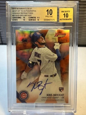2015 Bowman’s Best Best Of ‘15 Auto Orange Refractor Kris Bryant RC 12/25 BGS 10 - Image 1 of 3
