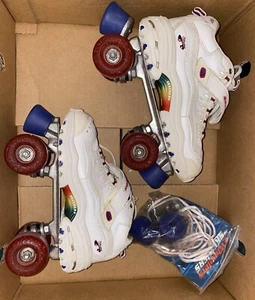 Skechers Roller Derby Skates 4 Wheelers with Extra Brakes Strings Rainbow Size 8 - Picture 1 of 13
