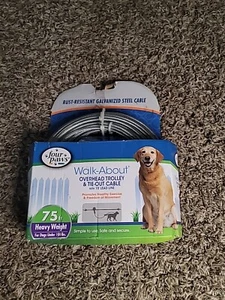 Four Paws Walk-About Overhead Trolley and Tie-Out Cable Silver 75 Feet - Picture 1 of 4