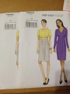 New Very Easy Vogue V9023 Dress Pleated Skirt Short Long Sleeves Sz 8-16, 16-24 - Image 1 of 2