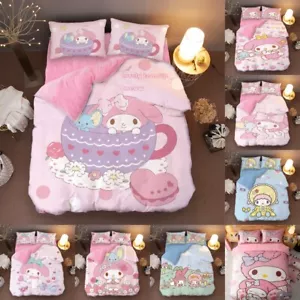 Cartoon My Melody Plush Warm Bedding Set Girls Pink Bed Sheet Quilt Cover 4 Pcs - Picture 1 of 24