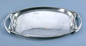 ANTIQUE ART NOUVEAU STERLING SILVER TWIN HANDLED CALLING CARD TRAY CHESTER 1904 - Picture 1 of 6