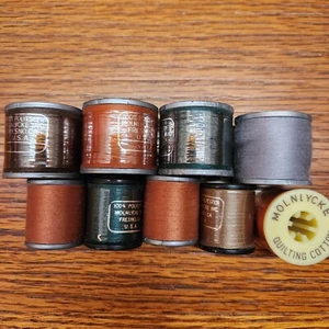 Molnlycke Thread Lot Of 9 Spools Variety Polyester & 1 Cotton Quilting thread - Picture 1 of 5