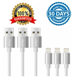 3-Pack Nylon Braided USB Data Sync Fast Charger 6-ft Cord For iPhone 7 8 X XS XR - Picture 1 of 4