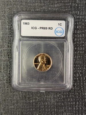 1963 P PR 69 RD RED PROOF LINCOLN MEMORIAL PENNY ICG 1C ONE CENT WHITE LABEL - Image 1 of 4