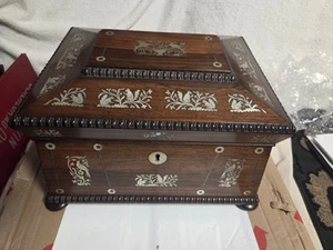 An Impressive Regency Rosewood Inlaid Mother-of-Pearl Sewing Box & Contents - Picture 1 of 9