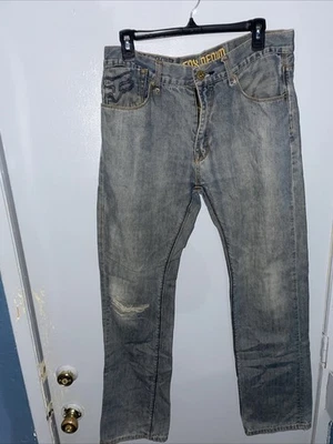 Fox Racing Jeans Mens 32X32 Throttle Straight Leg Y2K Grunge Denim Embroidered W - Image 1 of 4