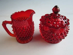 Vintage Fenton Rubinrot Kolonial Schuhnagel Milchkännchen & Zuckerdose mit Deckel Set - Bild 1 von 6