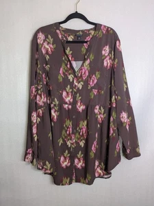 Torrid Babydoll mit Knopfleiste braun geblümt Langarm Bluse Größe 3 - Bild 1 von 4
