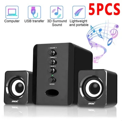 5 x USB компьютерная акустическая система стерео бас сабвуфер светодиодный для настольного ноутбука ПК - Изображение 1 из 4