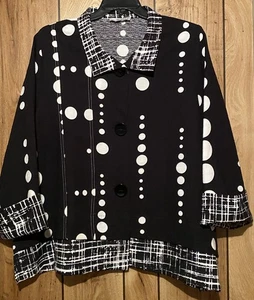 MOONLIGHT Y&S Design XXL Black White Mixed Media Print 3 Button Collared Jacket - Picture 1 of 6
