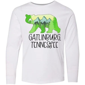 Inktastic Gatlinburg, Tennessee- Mountains And Bear Youth Long Sleeve T-Shirt - Picture 1 of 3