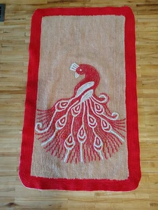 Vintage Chenille Pfau Mid Century MCM 27" x 47" rot Überwurf Teppich Matte - Bild 1 von 5