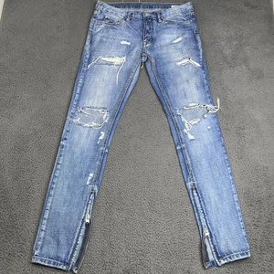 MNML Jeans Mens 32 Light Wash Distressed Ripped Skinny Fit Ankle Zip Denim - Picture 1 of 11
