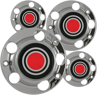 Set of 4 Chrome w/ Red Insert, ABS Center-Caps for 1995 - 1990 Ford F150 — 第 1/2 张图片