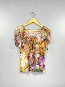 BLUMARINE VINTAGE Women's Wool / Silk Organic Floral Ruffle Italian Top Sz IT 42 - Picture 1 of 12