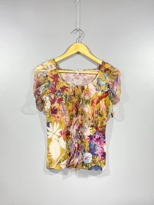 BLUMARINE VINTAGE Women's Wool / Silk Organic Floral Ruffle Italian Top Sz IT 42 - Image 1 of 4