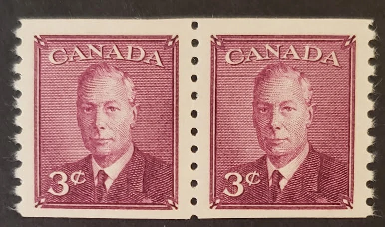 Stamps Canada Mint: #299 3c rose violet Geo. Vl with "P&P"  coil pair  VF MNH - Image 1 of 1
