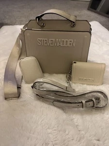 NWOT STEVE MADDEN BEVIEE SATCHEL CROSSBODY BAG W AIR POD CASE &Small Wallet - Picture 1 of 15