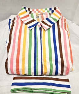 NWT Women's L Multicolor Shirtwaist Button Up Short Slv Maxi Dress Target Pride - Picture 1 of 8