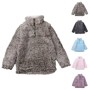 Little Big Kids Girls Long Sleeve Lapel Solid Colour Snowflake Fleece Sweatshirt - Picture 1 of 39