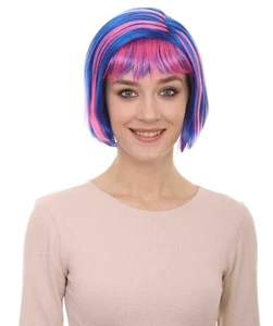 Adult Women's Blue and Pink Shinning Bob Wig HW-256 - Picture 1 of 9