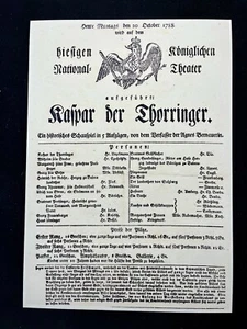 Werbeplakat für das königliche Nationaltheater „Kaspar der Thoringer“ 21x29 cm - Bild 1 von 3