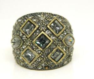 Heidi Daus Crystal Jeweled Yellow Gold Tone Clear Gray Crystal Color Dome Ring